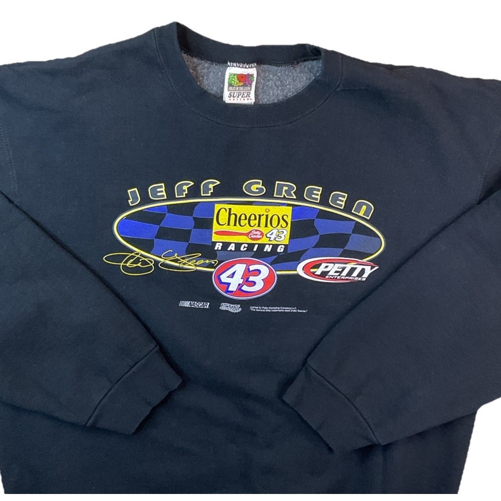 Jeff Green 43 Cheerios Racing Sweatshirt Mens L Gray NASCAR Crewneck Vintage